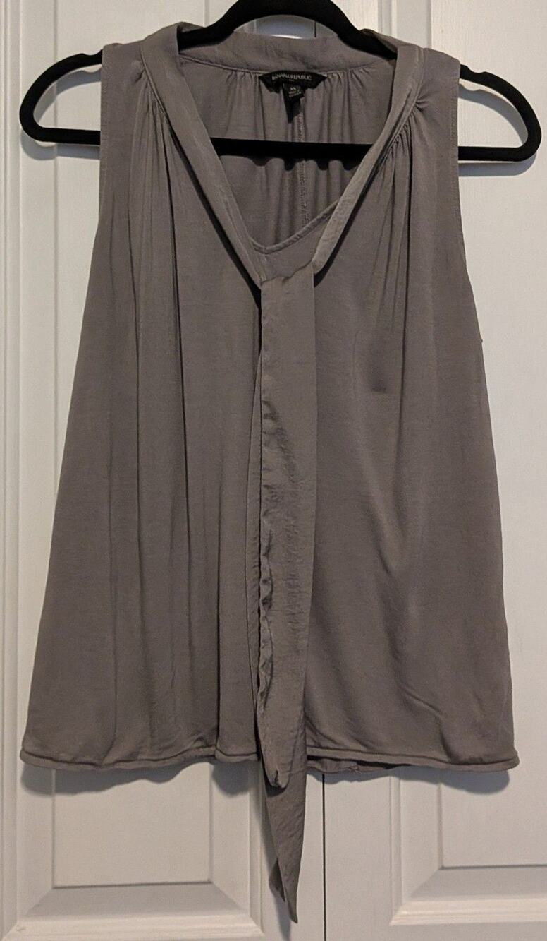 Banana Republic Gray Sleeveless Tie Neck Blouse Medium Matte Jersey Shell